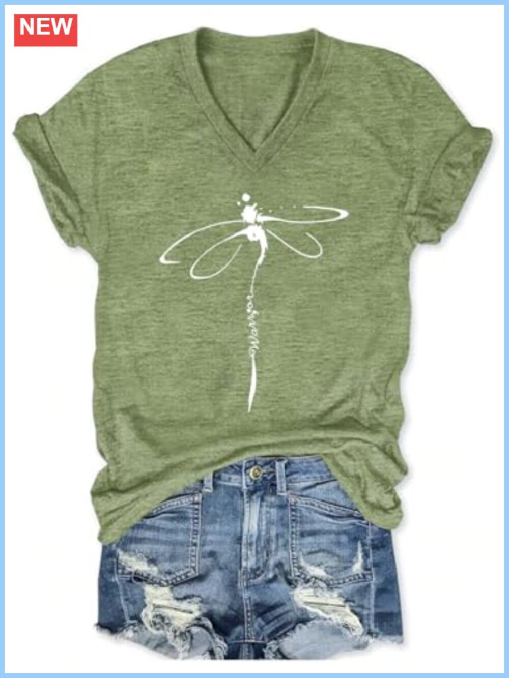 Women's V-Neck Dragonfly Graphic Tee Short Sleeve Boho Summer Shirt